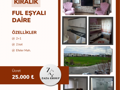 EFELER MAH. MERKEZİ KONUM 2+1 FUL EŞYALI KİRALIK DAİRE
